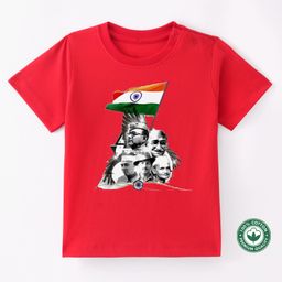 BLUSHES Independence Day Theme 100% Cotton Half Sleeves Freedom Fighters Printed Tee - Red-image-43