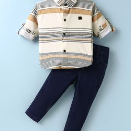 Robo Fry Cotton Woven Full Sleeves Striped Shirt & Trouser Set - Tan-image-49