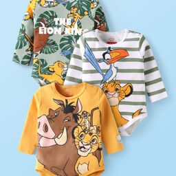 Babyhug Disney Interlock Knit Full Sleeves Onesies with The Lion KingGraphics Pack of 3- Yellow Sea Green & White-image-16