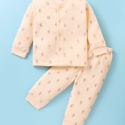 Tango Fleece Knit Full Sleeves Bear Printed Winter Night Suit - Peach-image-58