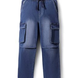 Pine Kids Woven Full Length Washed Denim Jeans With Cargo Pockets - Blue-picture-32