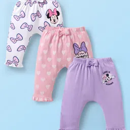 Babyhug Disney Interlock Knit Full Length Diaper Leggings With Minnie Mouse Graphics & Bow Detailing Pack Of 3 - Purple Pink & White-picture-36