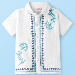 Babyhug Cotton Woven Half Sleeves Shirt With Embroidery - White-image-20