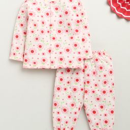 BUMZEE Cotton Knit Full Sleeves Floral Printed Night Suit - Peach-image-79