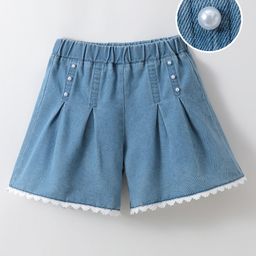 Mark & Mia Cotton Washed Solid Colour Shorts With Lace Detailing - Blue-image-65