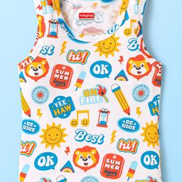 Babyhug 100% Cotton Single Jersey Knit Sando With Text Print - White-image-21