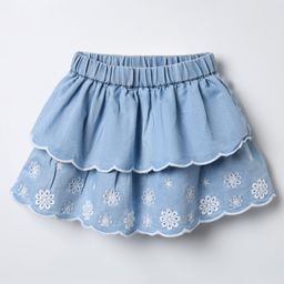 Little Kangaroos Denim Woven Knee Length Skirt With Floral Embroidery - Light Blue-picture-34