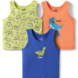 Doodle Poodle 100% Cotton Sleeveless Vests With Dino Print Pack Of 3 - Blue Green & Orange-image-53