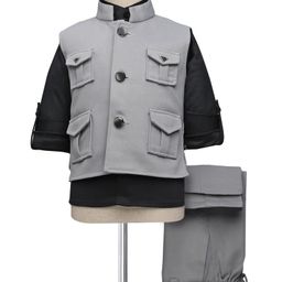 Rikidoos Full Sleeves Textured 3 Piece Party Suit Set - Grey & Black-image-3