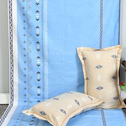 BhaiJi Bedsheets 220 TC Glace Cotton Bed Sheet XXXL King Size 10 Feet Bedsheet 107x120 Inch Without Joints With 2 Pillow covers - Sky Stripes Blossom-image-45