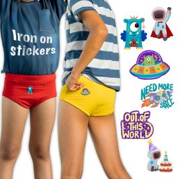 THE COVER UP PROJECT Modal Knit Pack Of 2 Solid Ultra Soft Briefs With Space Theme Iron Prints - Red & Yellow-image-91