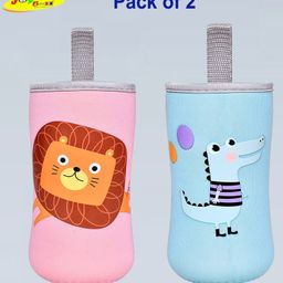 Joy Buzz Adjustable Reusable Baby Feeding Bottle Cover Sleeves Suitable For 120ml 150ml 180ml 200 ml Slim Neck Feeding Milk/Water Glass Feeder Bottles-(Pack of 2)-Light Pink, Sky-blue-15