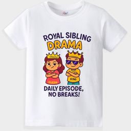 KAVEE Pure Cotton Knit Raksha Bandhan Theme Half Sleeves Royal Sibling Drama Text Printed Biowashed Tee - White-picture-30