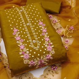 Maroosh Floral Embroidered Sequinned Silk Georgette Unstitched Dress Material-picture-12