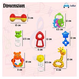 FunBlast Colourful Attractive Rattles and Teether for Babies  8 Pcs - Multicolour image 3