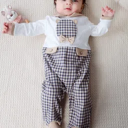 BeBeBum Infant Boys Checked With Teddy Applique Sleepsuit-8