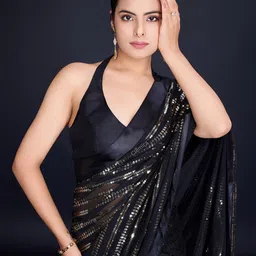 CLEMIRA Women Embellished Sequinned Pure Georgette Saree-picture-33