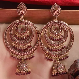 Anouk Gold Plated Artificial Stones Studded And Beaded Contemporary Chandbalis-4