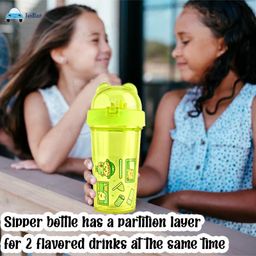 FunBlast Two Partition Sipper Bottle with Straw  420 ML (Green Color) image 5