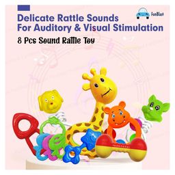 FunBlast Colourful Attractive Rattles and Teether for Babies  8 Pcs - Multicolour image 5