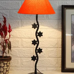 Devansh Orange & Black Zig Zag Textured Cotton Zig Zag Table Lamp With Iron Base-34