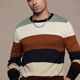 Roadster Men Striped Acrylic Pullover-image-54