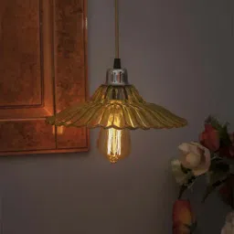 Homesake Yellow Glass Ribbed Hanging Lamp - Set of 1 (Bulb not included)-13