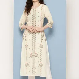 Ahalyaa Off-White Cotton Printed Straight Kurta-picture-7