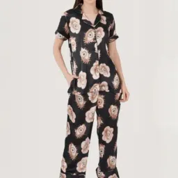 Urban Sundari Black Satin Casual Fit Printed Pyjama Set-picture-22