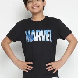 Lil Tomatoes Kids Black Marvel Print T-Shirt-image-64