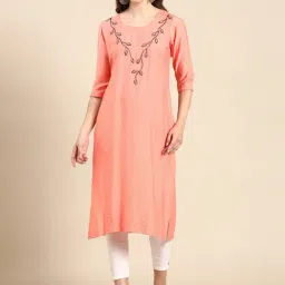 showoffff SHOWOFF Peach Embellished Kurta-picture-6