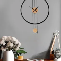 Aapno Rajasthan Black & Beige Metal Minimalist Numberless Wall Clock-image-53