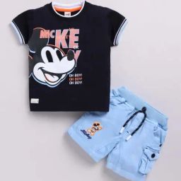 UNO KIDS Boys Blue & Black Printed Top & Short sets-image-98