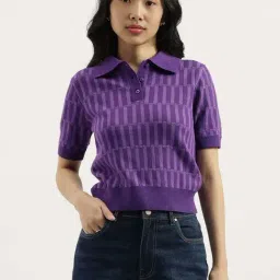 United Colors Of Benetton Purple Cotton Regular Fit Textured Polo Top-picture-5