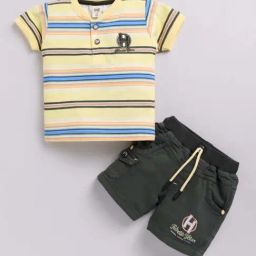 UNO KIDS Boys Yellow & Green Striped Top & Short sets-image-70