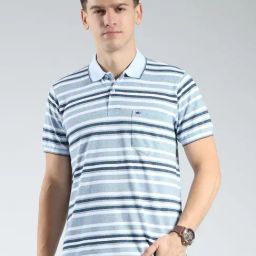 Monte Carlo Blue Regular Fit Striped T-Shirt-image-62