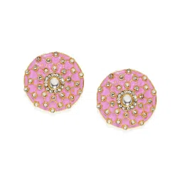 Zaveri Pearls Pink Enamelling Kundan Stud Earrings - ZPFK8821 image 4