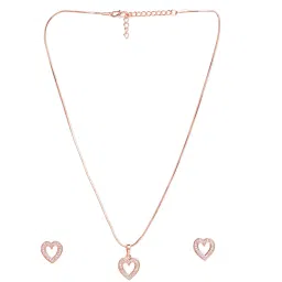 Zaveri Pearls Rose Gold Cubic Zirconia Hollow Heart Pendant With Chain & Stud Earring Set-ZPFK11034 image 4