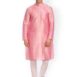Wintage Men Pink & White Solid Kurta with Pyjamas-9