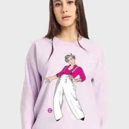 Bewakoof Pink Graphic Relaxed Fit Sweatshirt-image-49