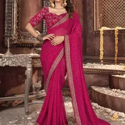 JAINICA Embroidered Pure Georgette Bandhani Saree-58