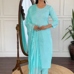 Navlik Women Floral Yoke Design Regular Kurta with Trousers & With Dupatta-picture-13