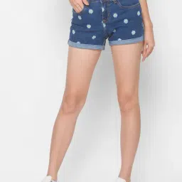Globus Mid Blue Floral Print Shorts-picture-3