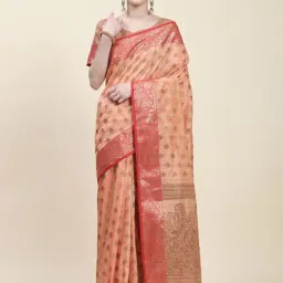 JUST FASHION Orange Silk Woven Saree With Unstitched Blouse-picture-45