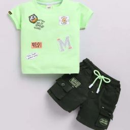 UNO KIDS Boys Green Printed Top & Short sets-image-28