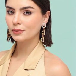 Sohi Gold Plated Party Designer Stone Dangler Earrings image 2