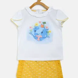 MINIKLUB Kids White & Yellow Printed Top with Shorts-image-65