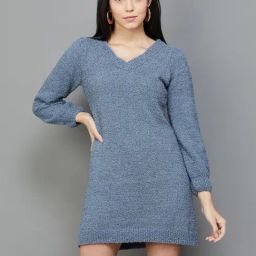 Code by Lifestyle Blue Self Pattern Shift Dress-image-13