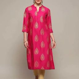Biba Pink Printed Straight Kurta-image-14