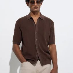 Ascot by Westside Brown Knit-Textured Relaxed-Fit Cotton-Blend Shirt-picture-19